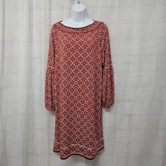 Max Studio Red Geometric Boho Shift Dress L - Picture 1 of 12